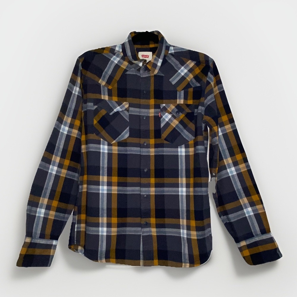 Levi's Mens Small Flannel Button Down Shirt Multicolor Plaid Long Sleeve Cotton‎
